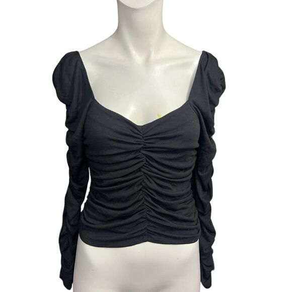 Christy Lynn Top Medium Adlen Noir  Black Ruched Cashmere Blend size M $350 New - Picture 4 of 6
